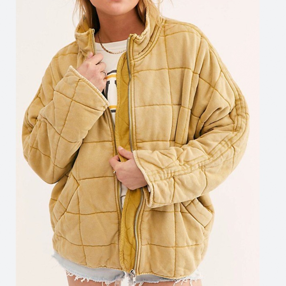 NEW BEST Free People Dolman Quilted Knit Jacket - Pineapple Punch